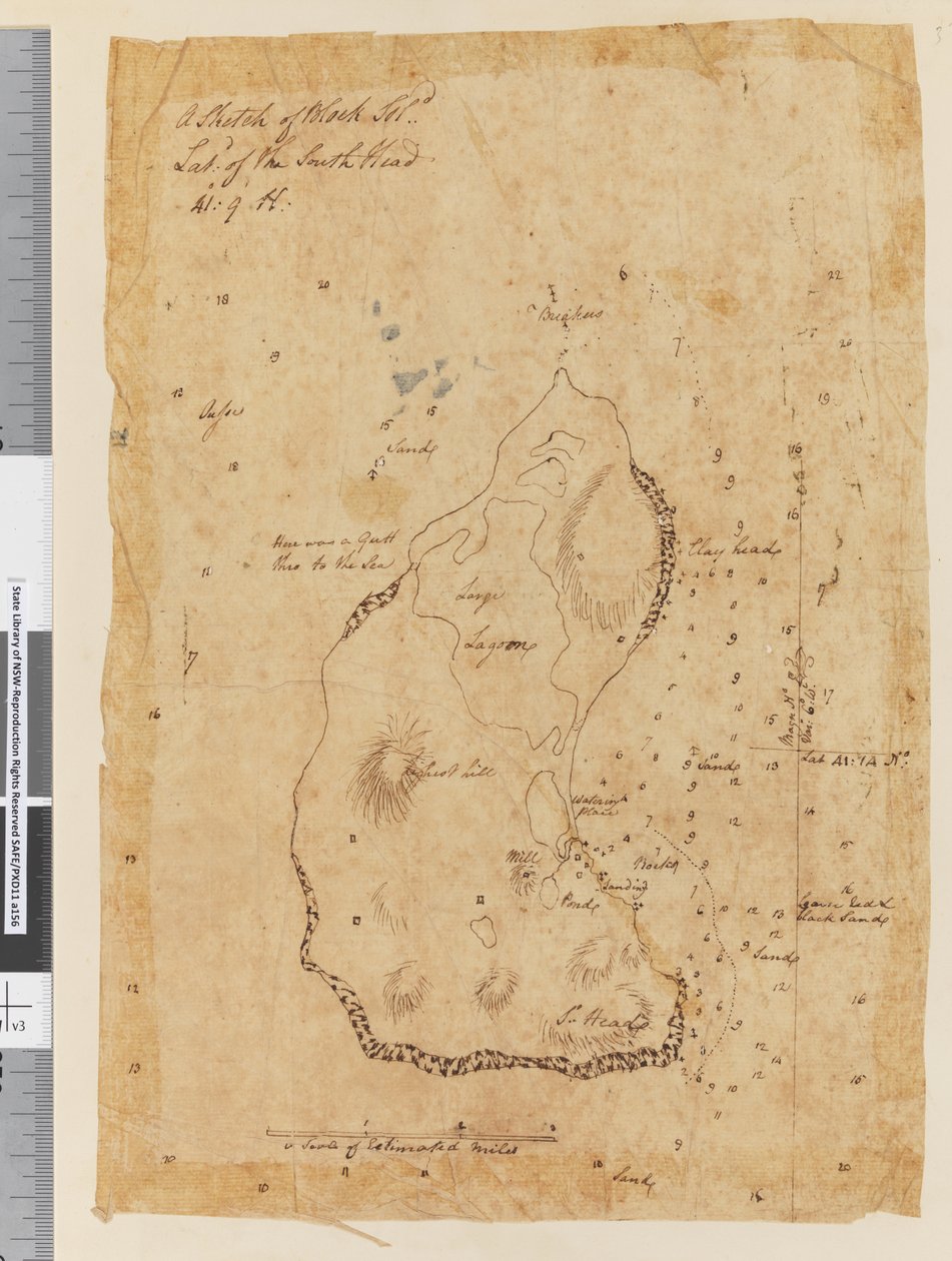 Side 37a En skitse af Block Island, breddegrad af South Head 41: 9 N af William Hodges