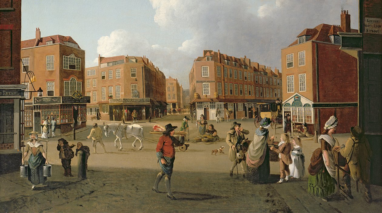Seven Dials, Covent Garden olie på lærred detalje af 353744 af William Hodges