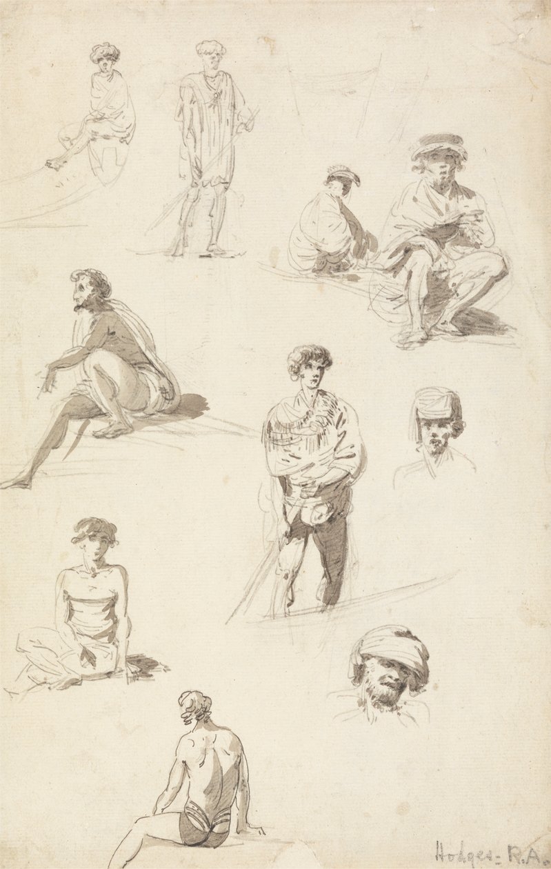 Ark med studier af orientalske figurer af William Hodges