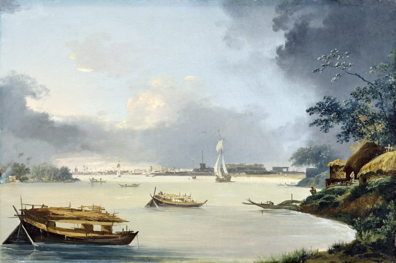 Udsigt over Calcutta, ca. 1790 (olie på lærred) af William Hodges
