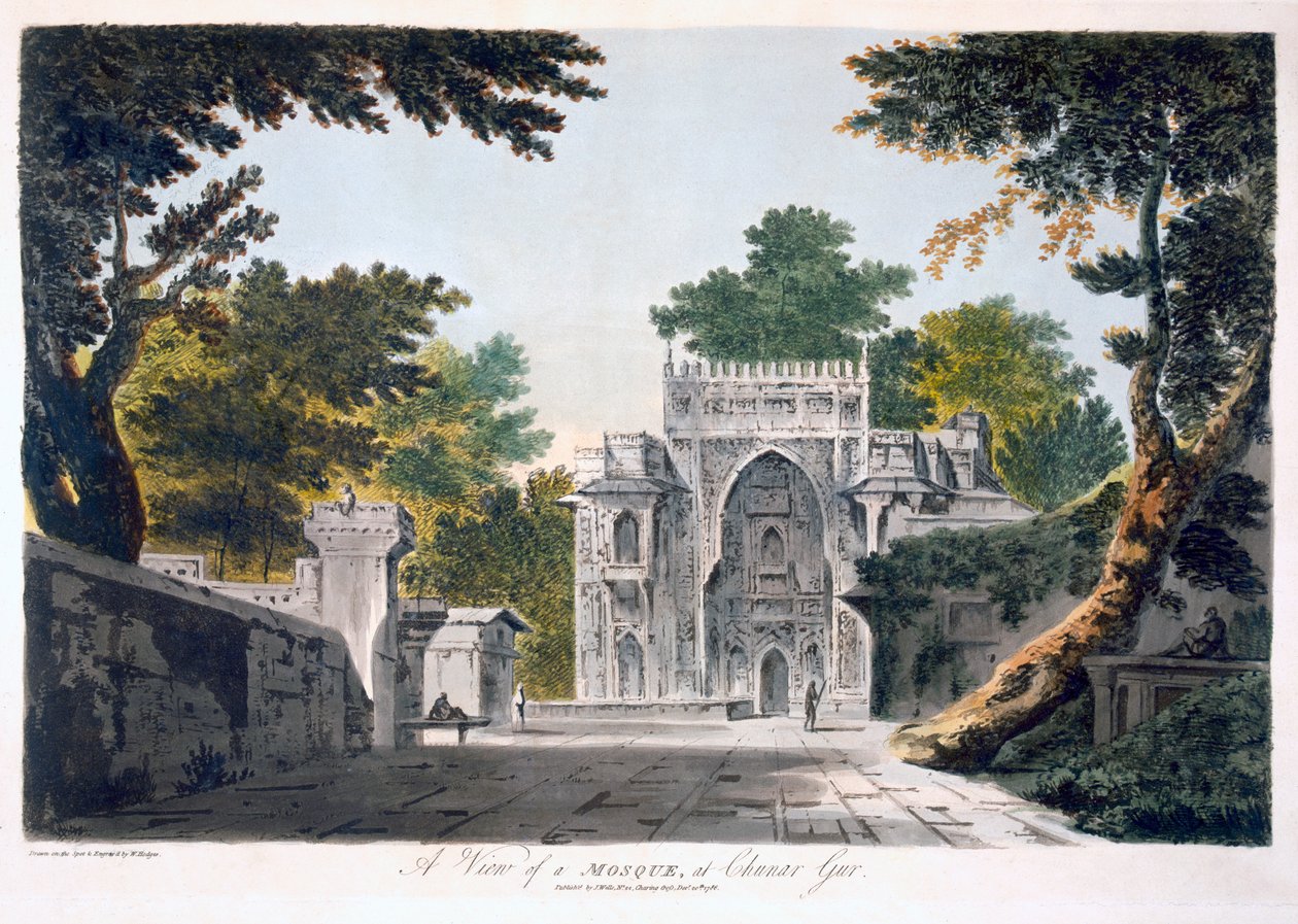 Udsigt over en moské ved Chunar Gur, 1786 (akvatint) af William Hodges