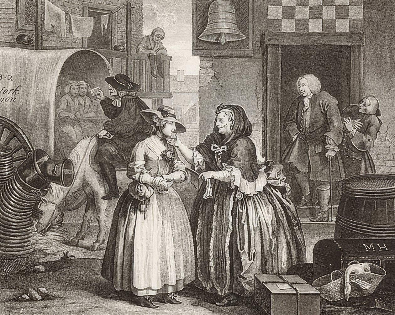 En skøge?S Fremskridt / En hores vej, ark 1: Ankomst til London. 1732 af William Hogarth