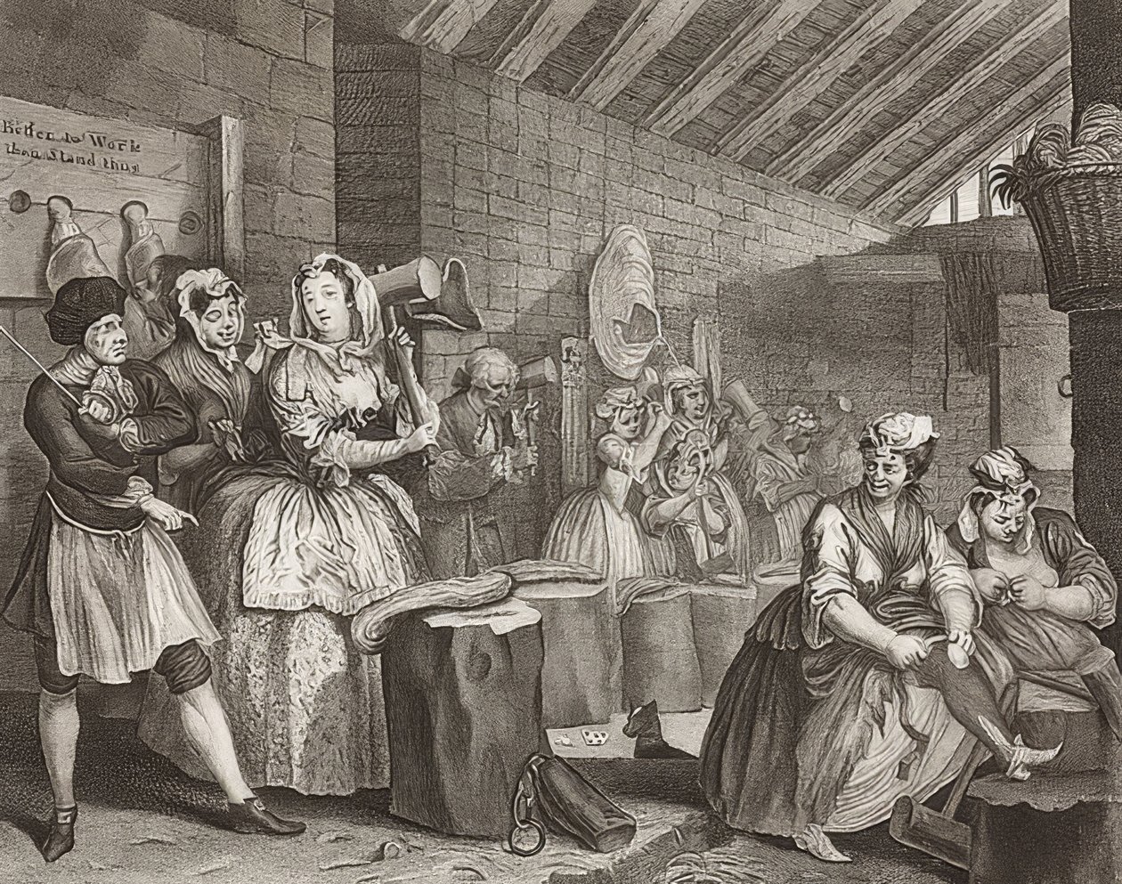 En skøge?S Fremskridt / En hores vej, ark 4: Im Zuchthaus. 1732 af William Hogarth