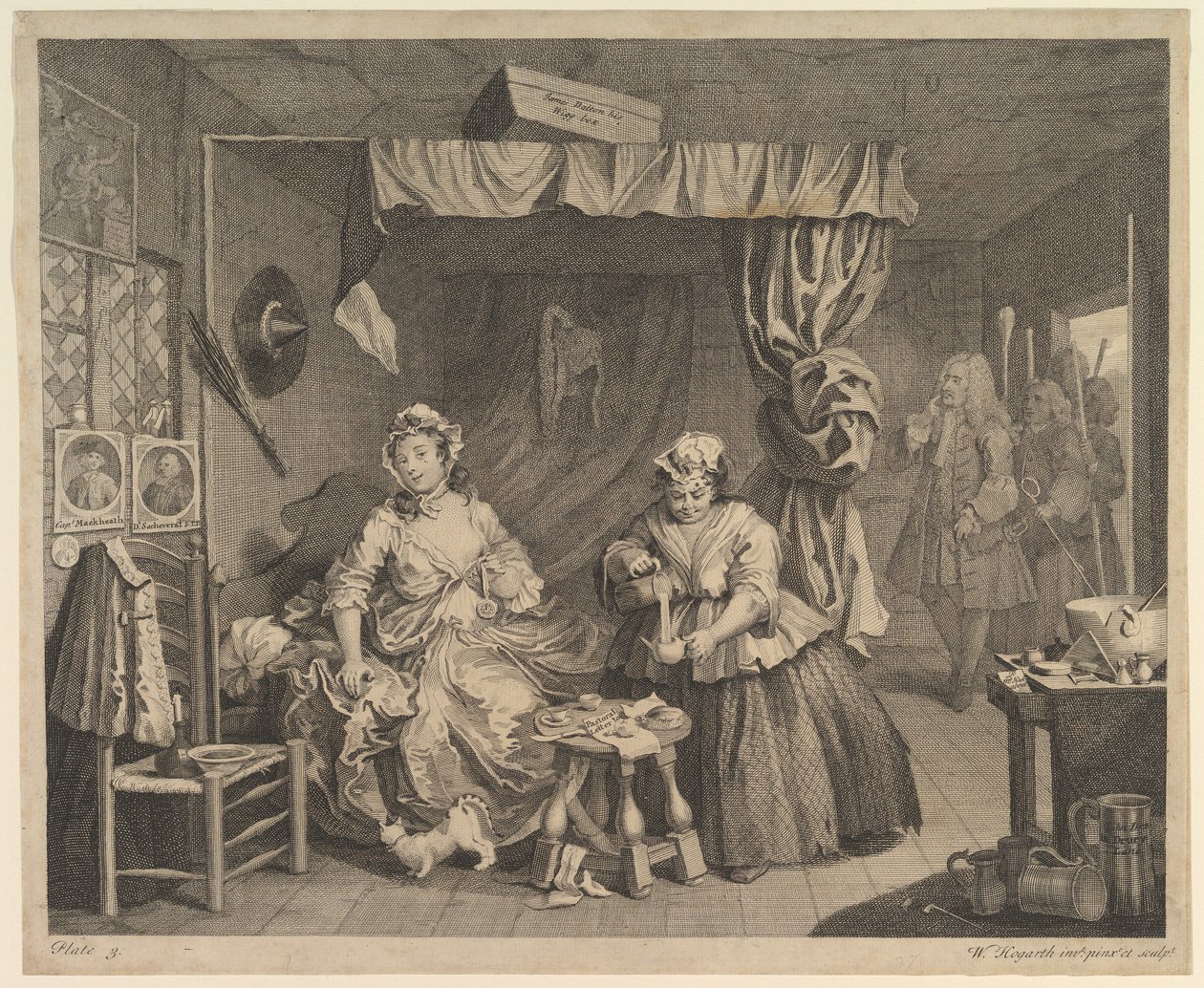 En prostituerets karriere, tavle 3 af William Hogarth