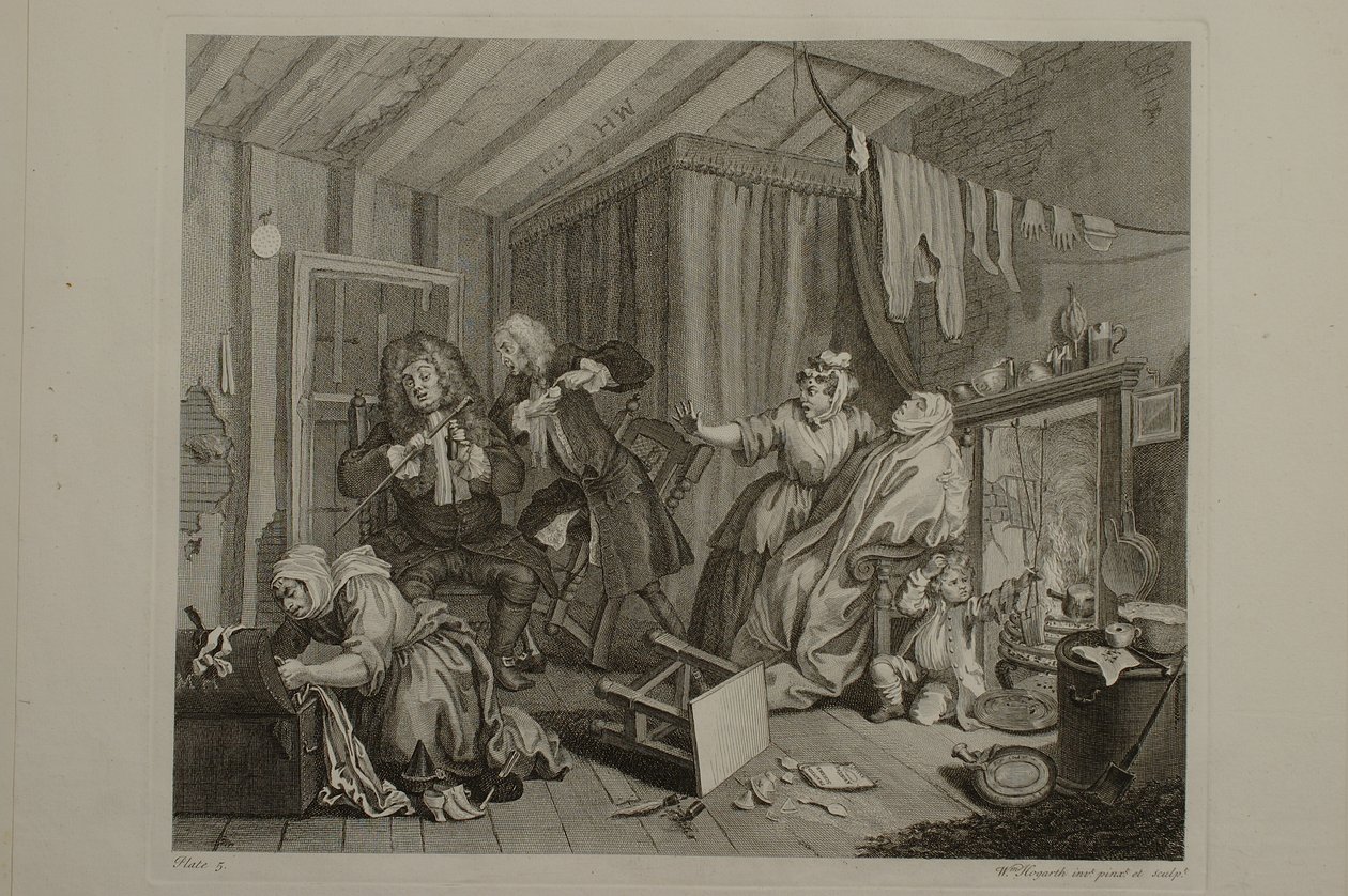 En prostituerets levnedsløb: tavle 5 af William Hogarth