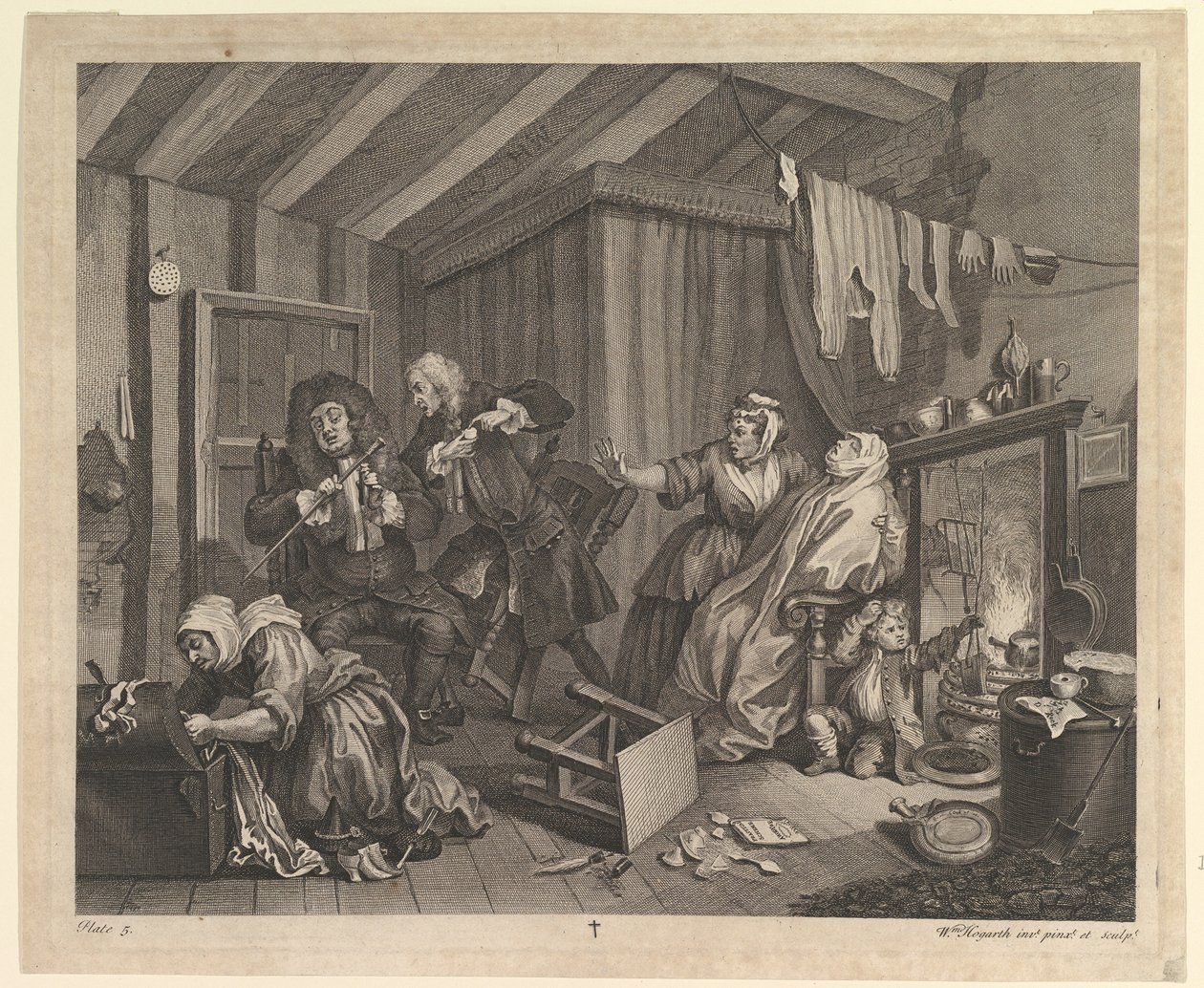 En skøgefremgang, tavle 5, april 1732. af William Hogarth