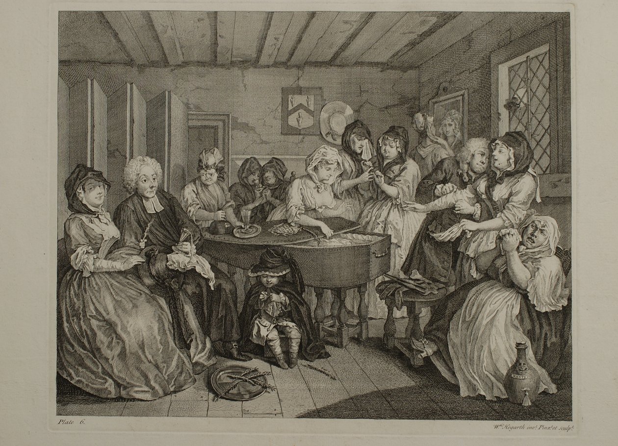 En prostituerets liv: Tavle 6 af William Hogarth