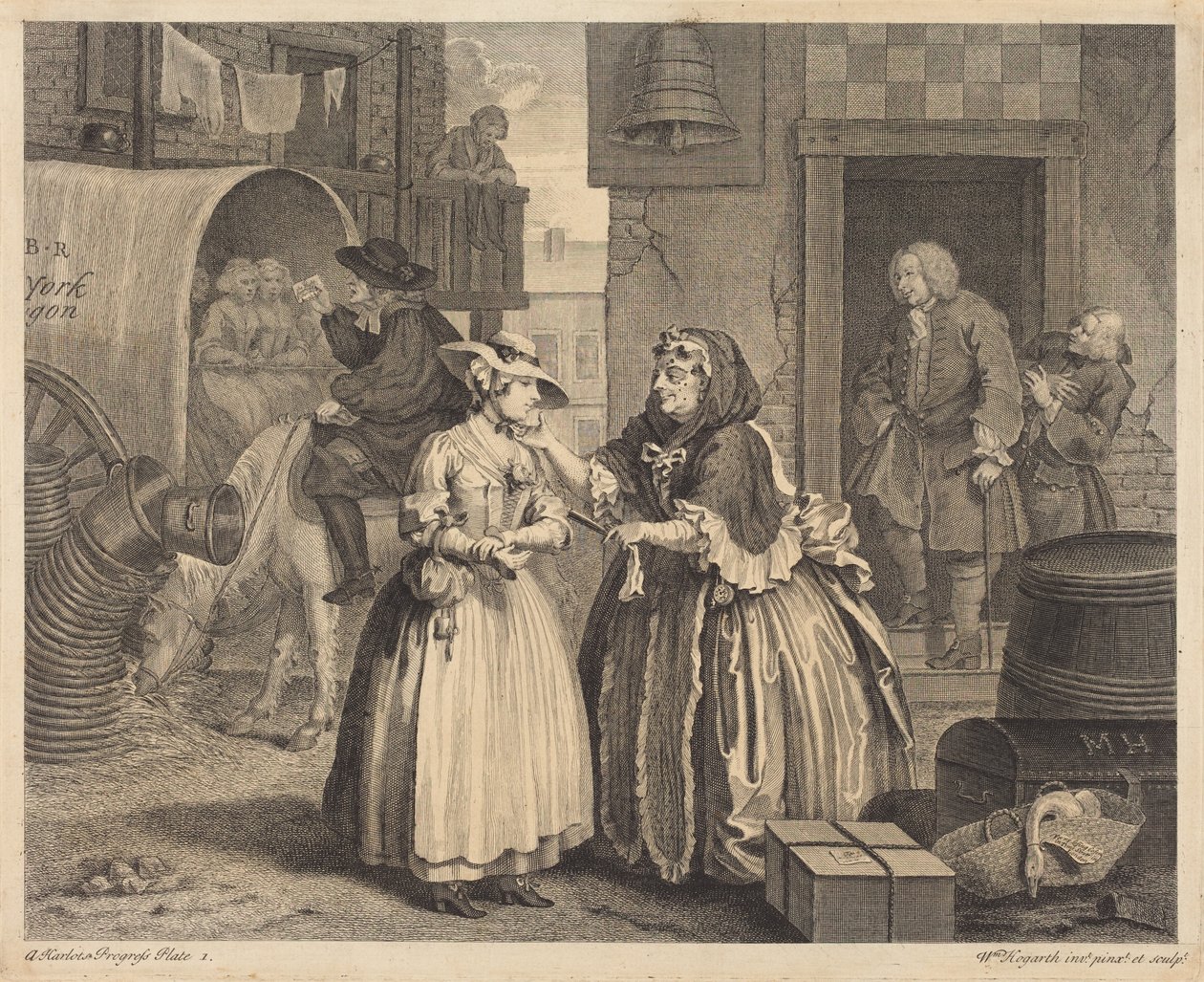 En prostituerets liv: plansche 1 af William Hogarth