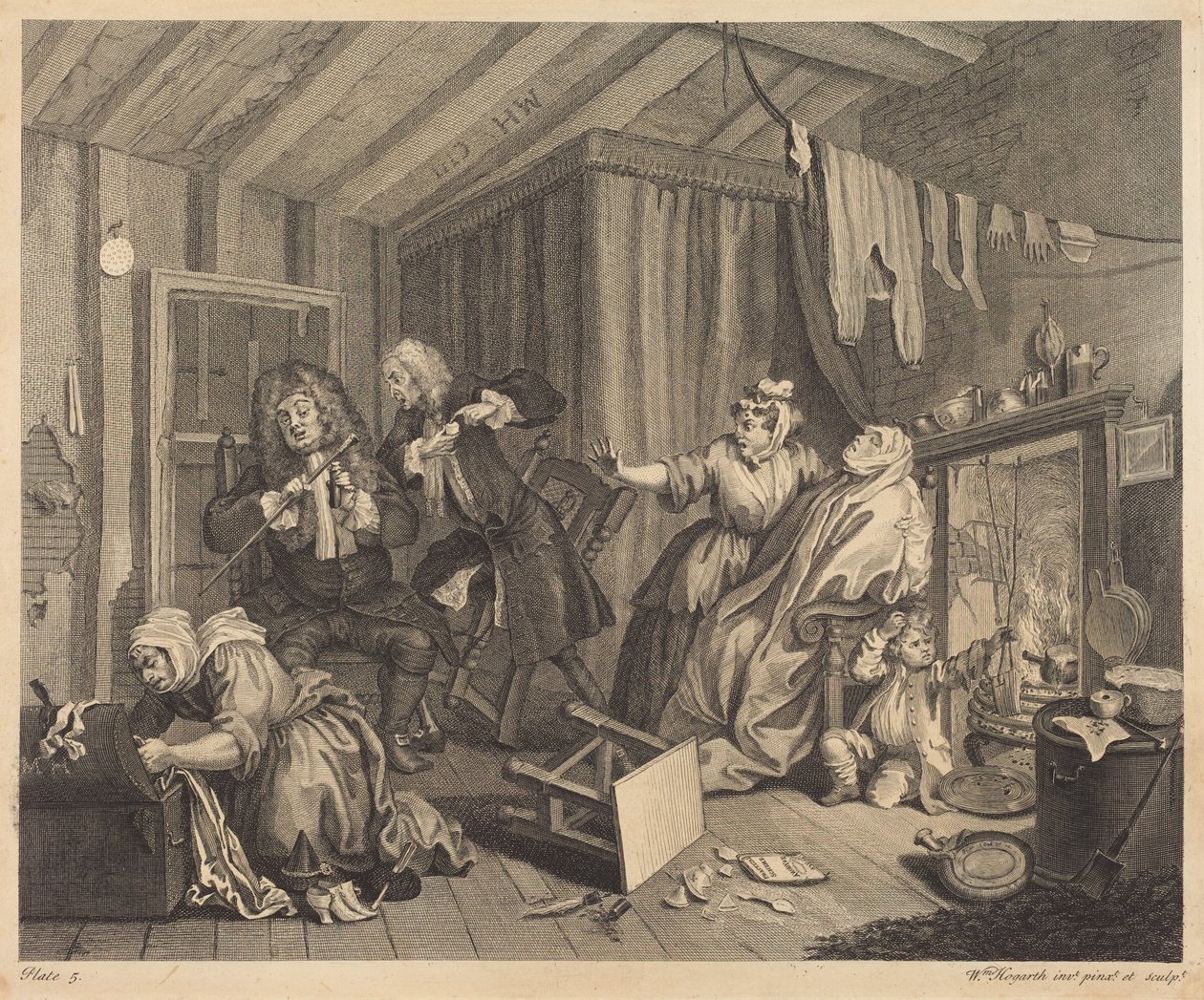 En prostituerets udvikling: tavle 5 af William Hogarth