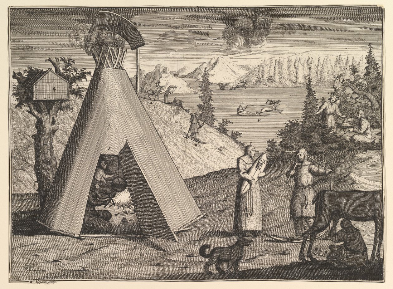 En Lapland hytte Aubry de La Mottrayes rejser gennem Europa, Asien og ind i en del af..., 1723-24. af William Hogarth