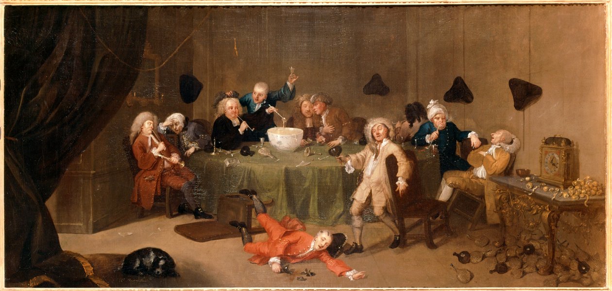 A Midnight Modern Conversation ... (olie på lærred) af William Hogarth