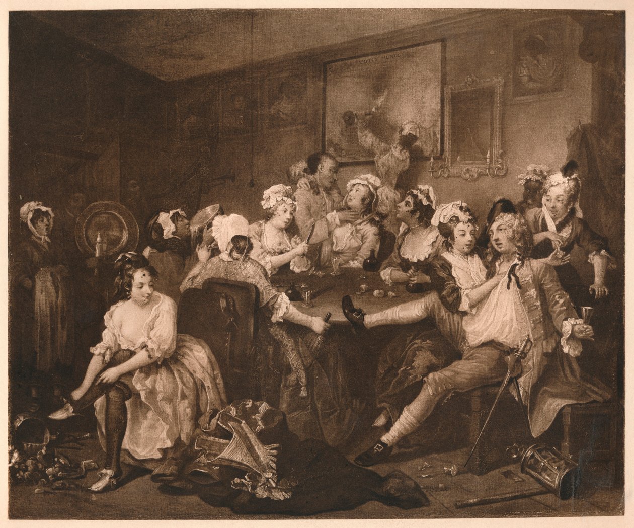 A Rakes Progress - 3: The Orgy, 1733. af William Hogarth