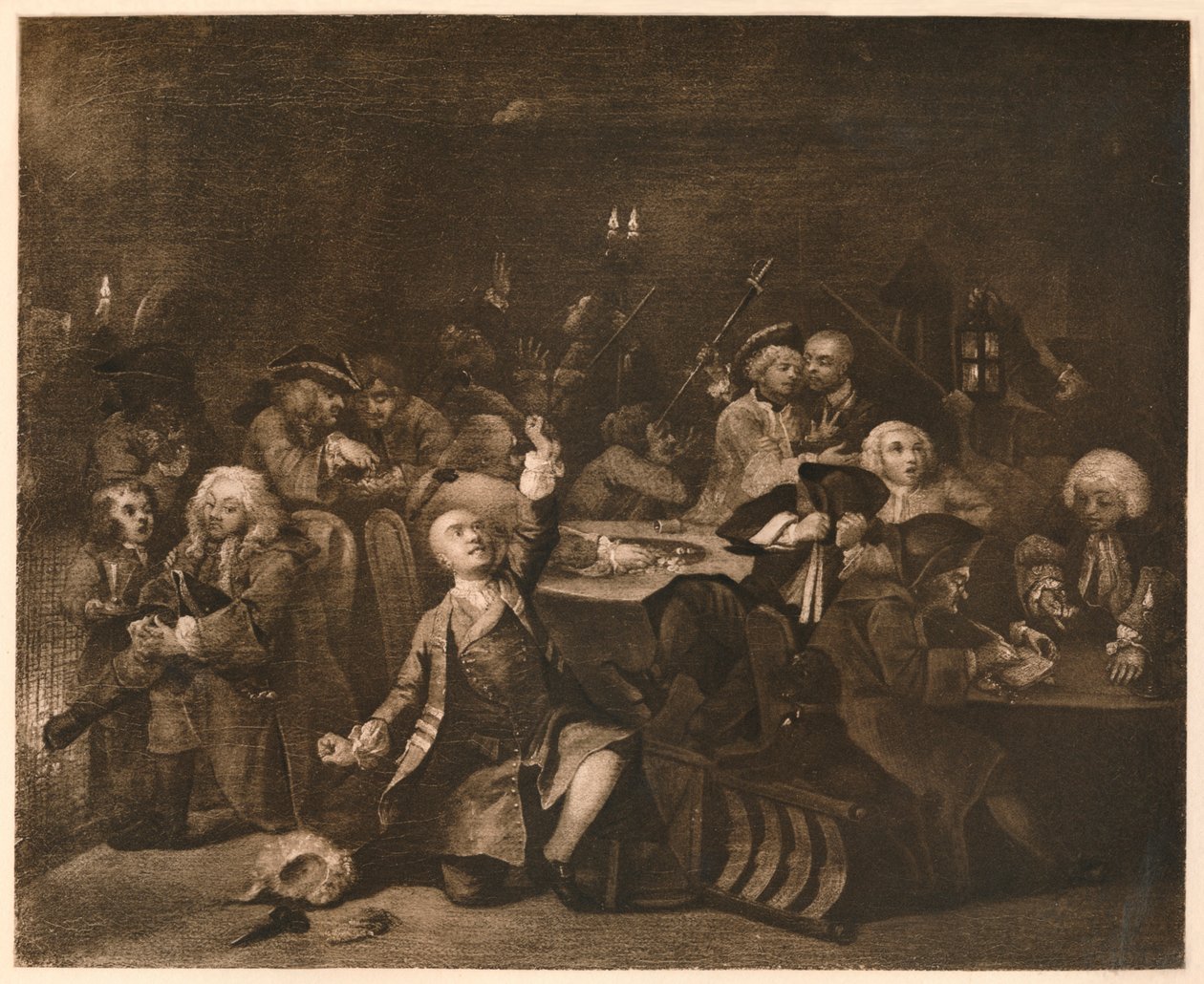 A Rakes Progress - 6: Spillehuset, 1733. af William Hogarth