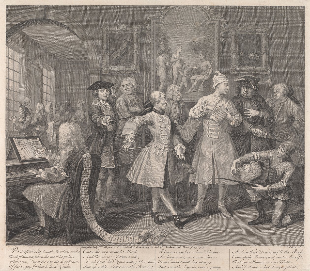 En libertiners karriere, tavle 2: Hans reception af William Hogarth