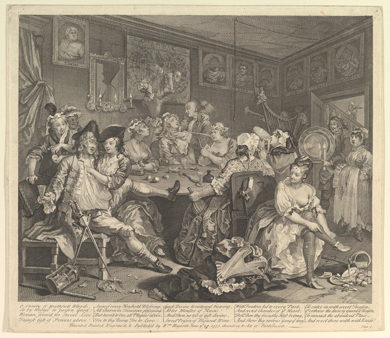 A Rakes Progress, Plade 3, 25. juni 1735. af William Hogarth