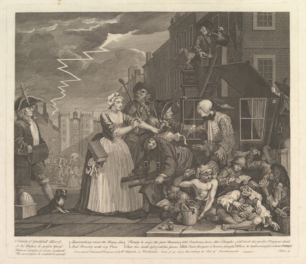 A Rakes Progress, Plade 4, 25. juni 1735. af William Hogarth