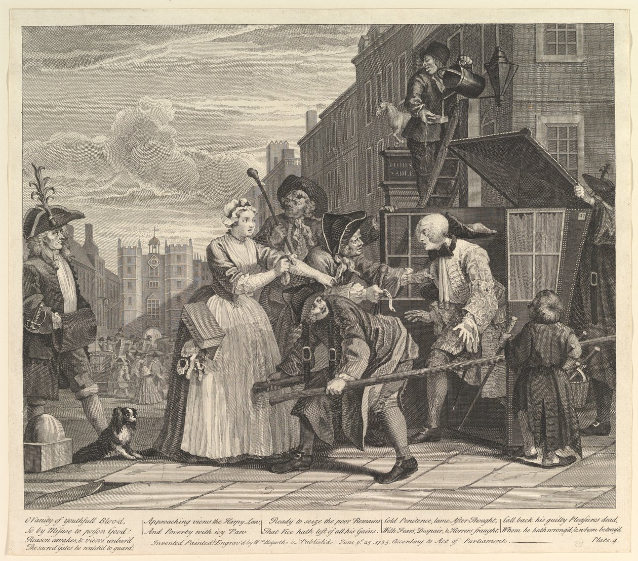 A Rakes Progress, Plade 4, 25. juni 1735. af William Hogarth