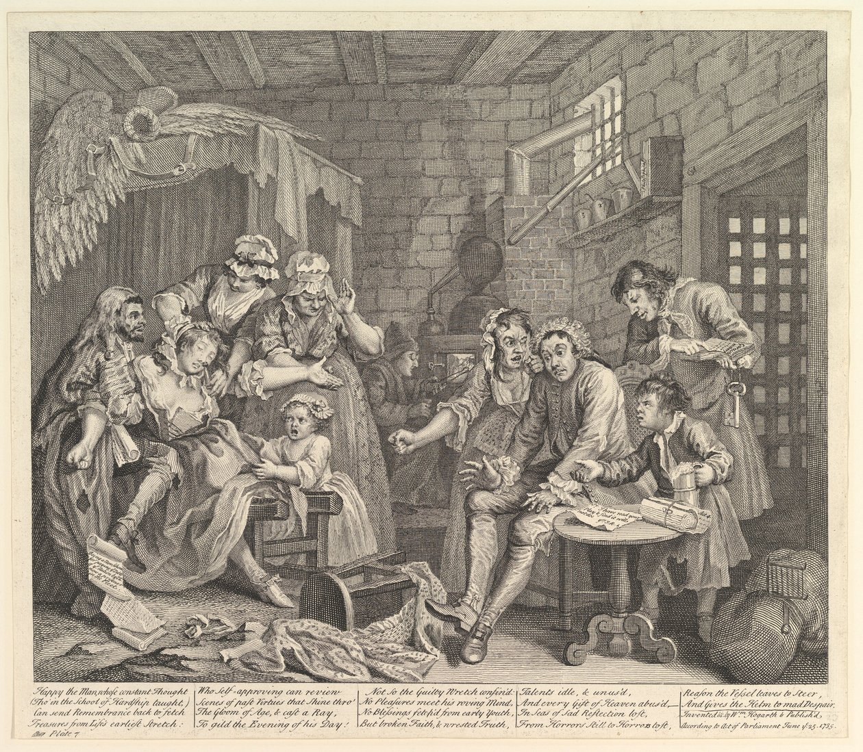 A Rakes Progress, Plade 7, 25. juni 1735. af William Hogarth