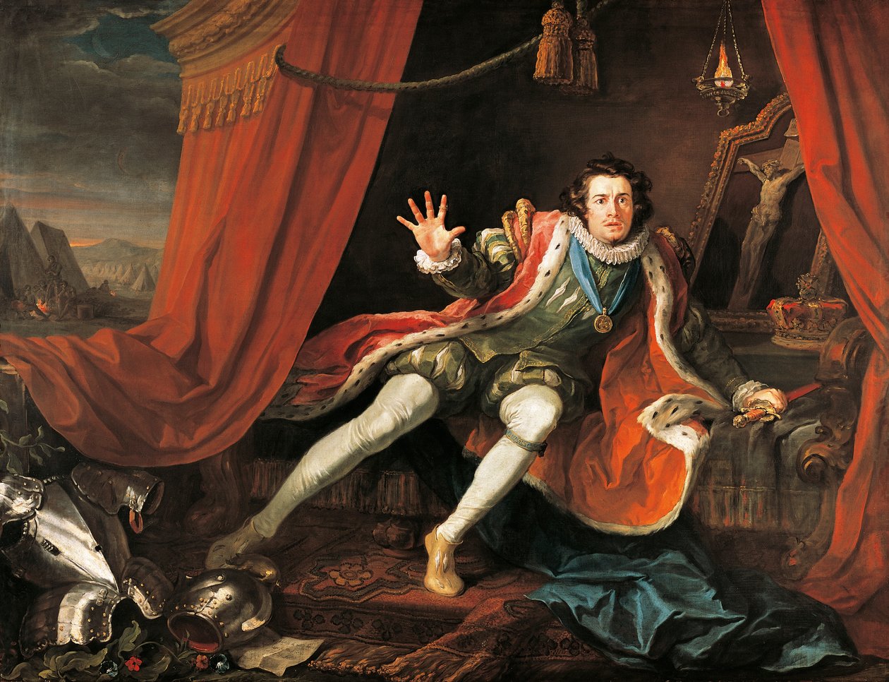 Skuespiller David Garrick (1717-1779) i titelrollen som Richard III, af William Shakespeare (1564-1616), af William Hogarth (1697-1764), olie på lærred af William Hogarth