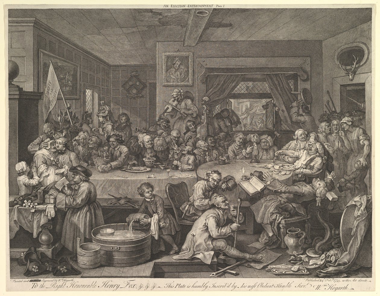 An Election Entertainment, Plade I: Four Prints of an Election, februar 1755. af William Hogarth