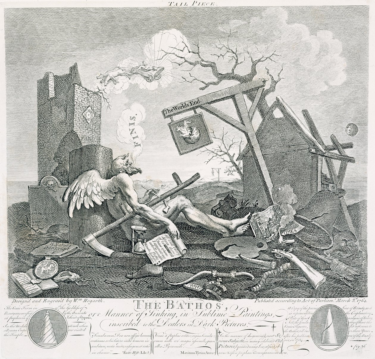 Bathos, Sinkning, i Sublime malerier til forhandlere af mørke billeder, 1764 (radering og gravering) af William Hogarth