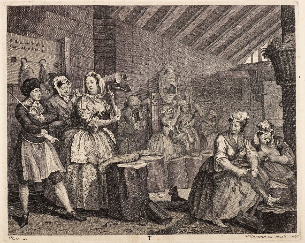 Hampeskætning i Bridewell: En prostituerets levnedsløb, tavle 4 af William Hogarth