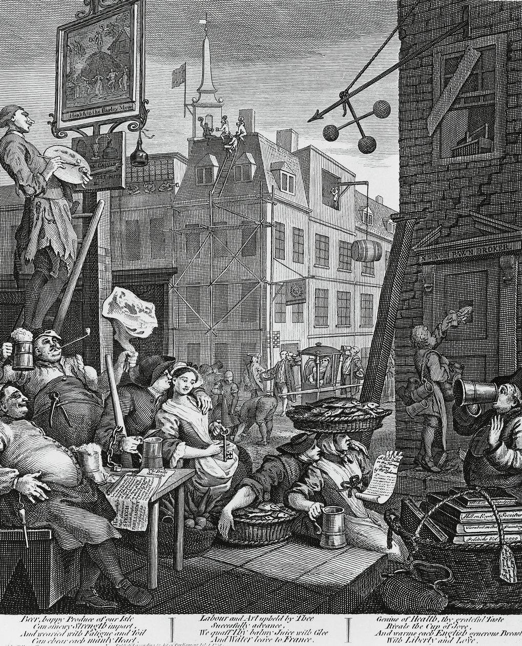 Beer Street, London, gravering af William Hogarth (1697-1764), Storbritannien af William Hogarth