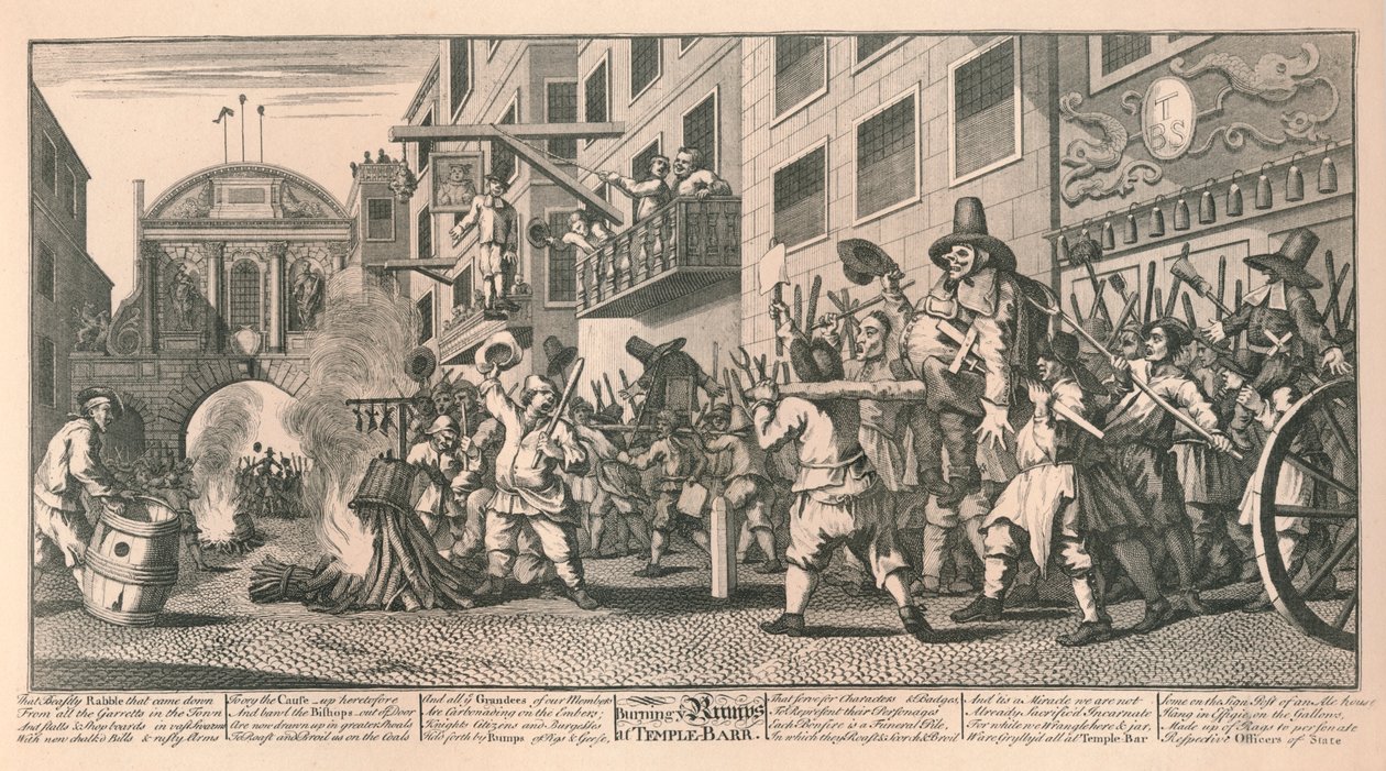 Burning the Rumps på Temple Bar, London, 1726. af William Hogarth
