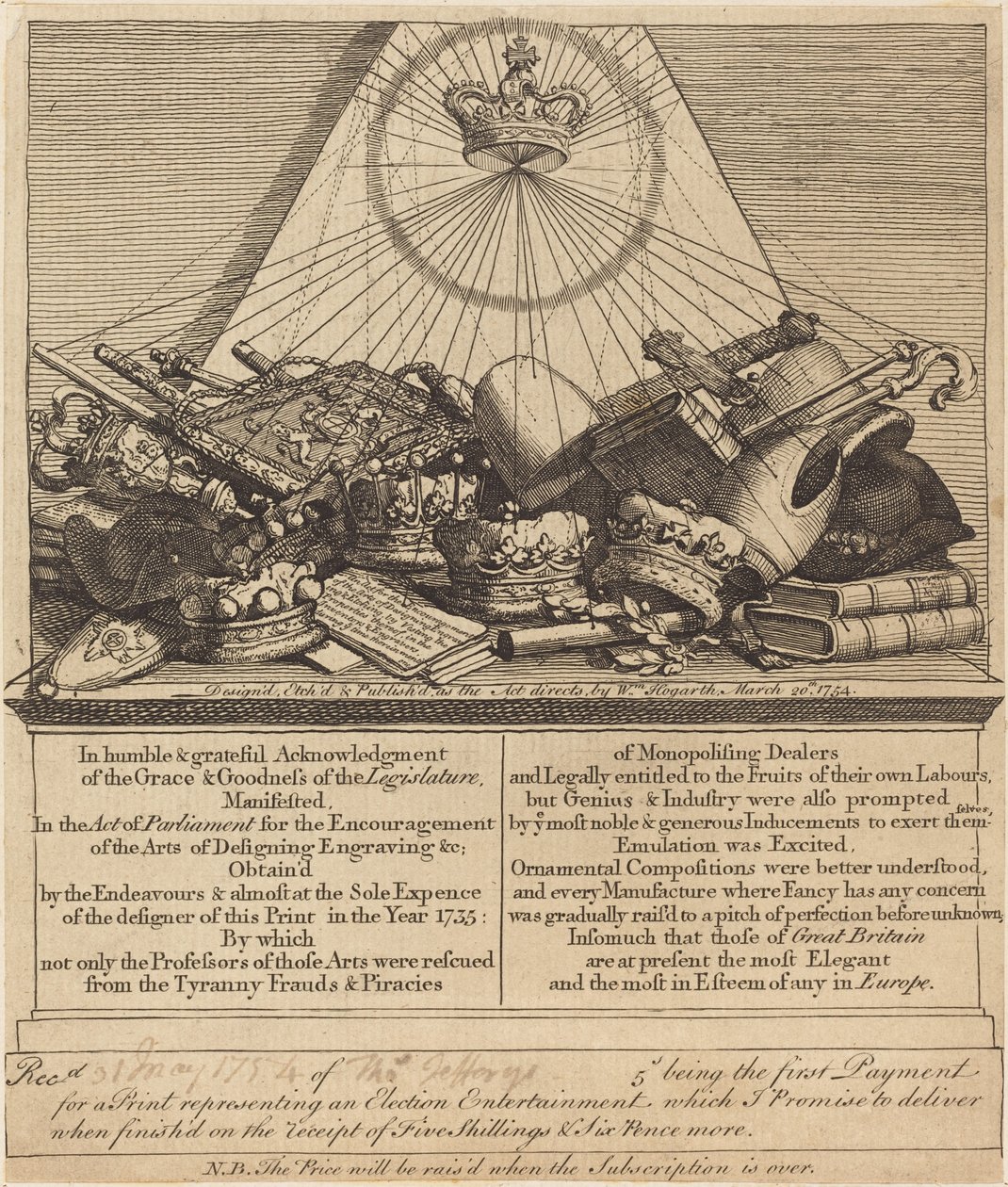 Kroner, mitre, Maces osv. af William Hogarth