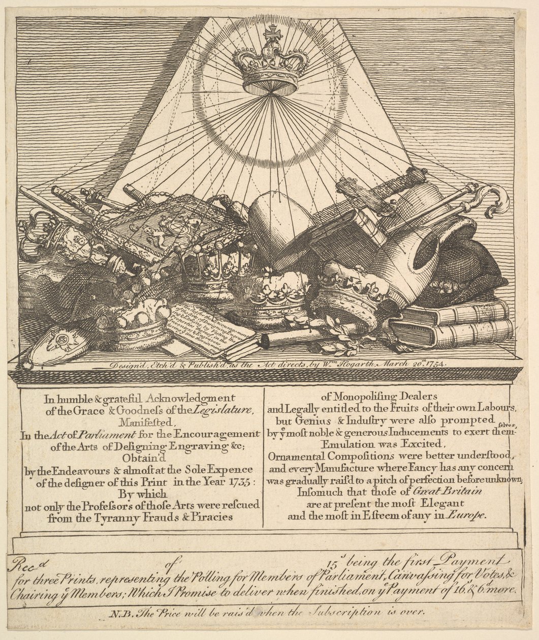 Kroner, Mitre, Maces, etc., 1755. af William Hogarth