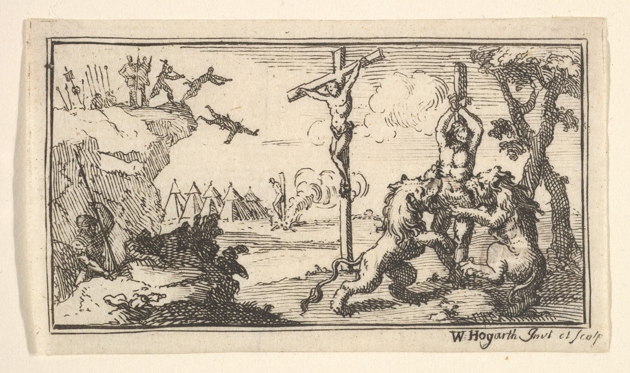 Korsfæstelse, etc. John Beaver, romerske militære straffe, 1725, efter 1725. af William Hogarth