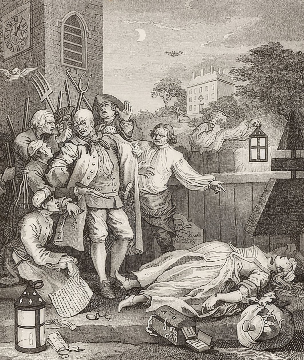 Grusomhed i perfektion. Fra: Grusomhedens fire stadier / Grusomhedens fire stadier. 1751 af William Hogarth