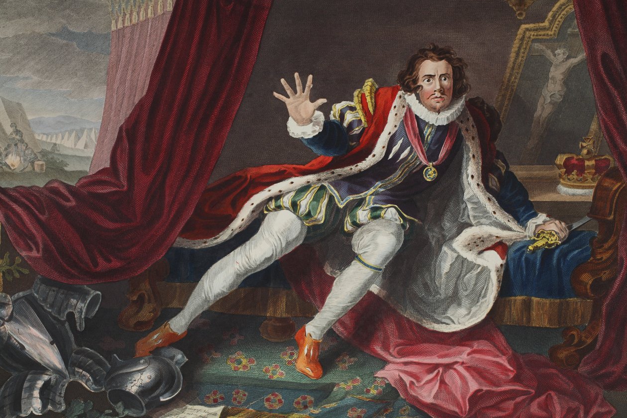 David som Richard III, illustration fra "Hogarth Restored: The Whole Works of the celebrated William Hogarth, re-engraved by Thomas Cook", pub. 1812 (håndkoloreret gravering) af William Hogarth
