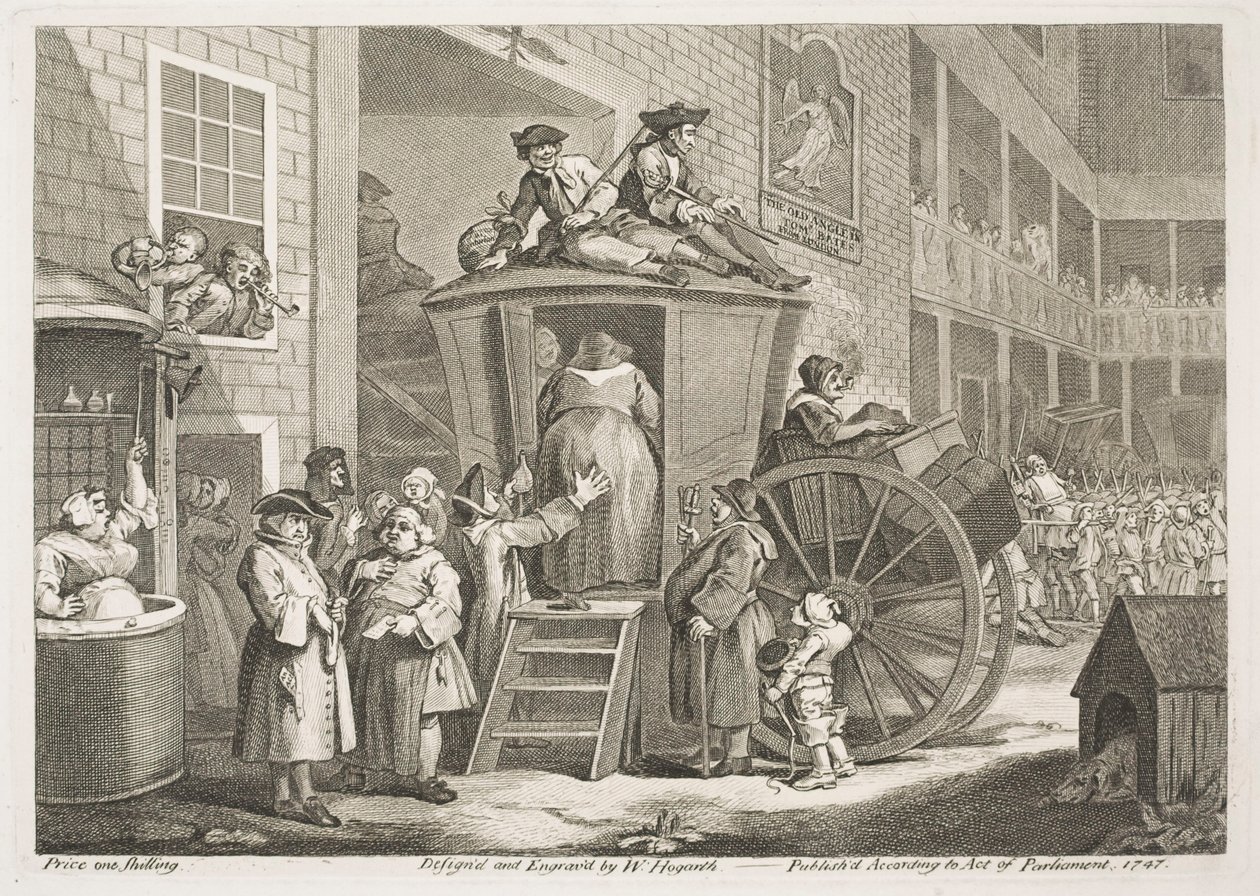 Postvognen eller gårdspladsen ved kroen på landet af William Hogarth