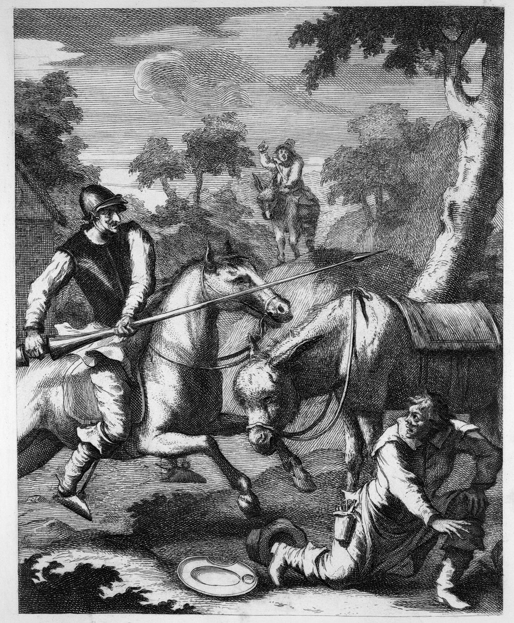 Don Luixote beslaglægger Baibeis-basonen for Mambrinos-hjelmen af William Hogarth