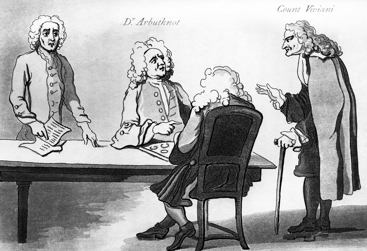 Dr. Arbuthnot og grev Viviani i Buttons kaffehus af William Hogarth