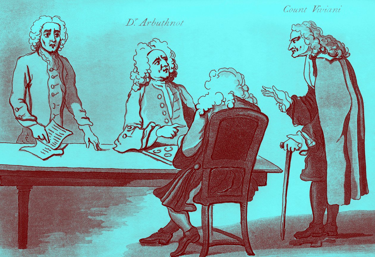 Dr. Arbuthnot og grev Viviani i Buttons kaffehus af William Hogarth