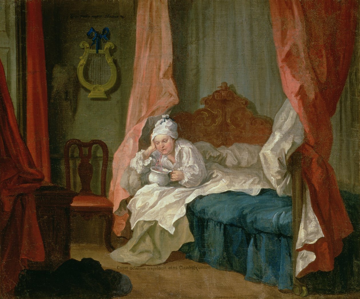 Francis Matthew Schutz i sin seng, ca. 1755-60 af William Hogarth