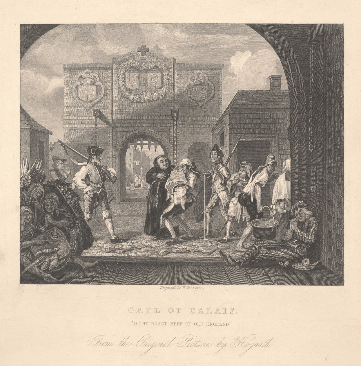 Porten til Calais, graveret af William Radclyffe (1783-1855) af William Hogarth