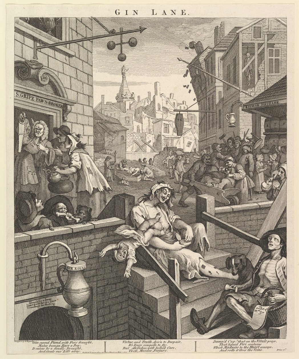 Gin Lane, 1. februar 1751. af William Hogarth