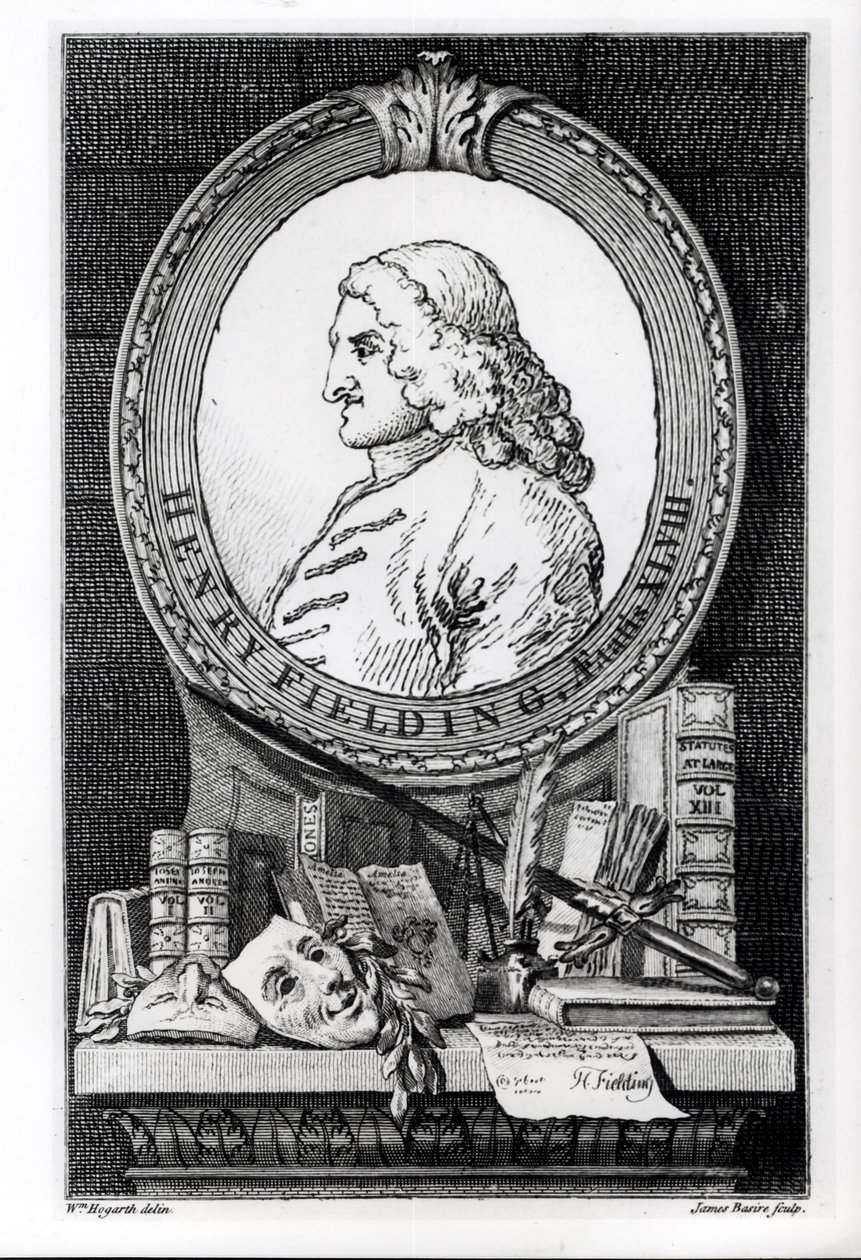 Henry Fielding (1707-54) i en alder af 48, graveret af James Basire af William Hogarth
