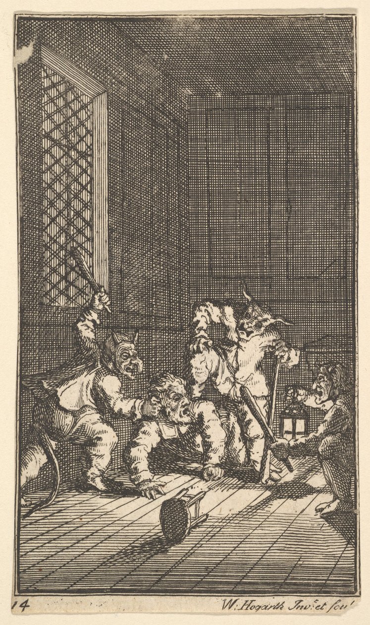 Hudibras katekiserede sytten små illustrationer til Samuel Butlers Hudibras, nr. 14, 1721-26. af William Hogarth