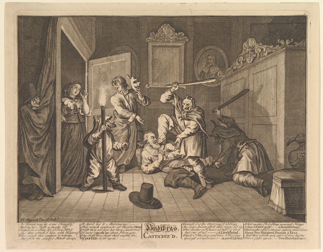 Hudibras katekiserede tolv store illustrationer til Samuel Butlers Hudibras, plade 9, 1725-68. af William Hogarth