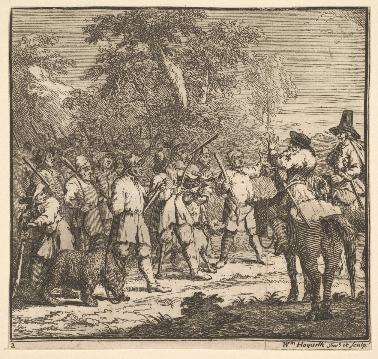 Hudibras første eventyr sytten små illustrationer for Samuel Butlers Hudibras, n..., 1721-26. af William Hogarth