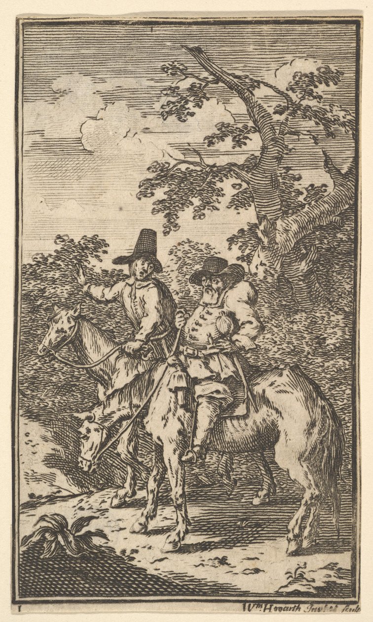 Hudibras Sallying Forth Sytten små illustrationer for Samuel Butlers Hudibras, nr..., 1721-26. af William Hogarth