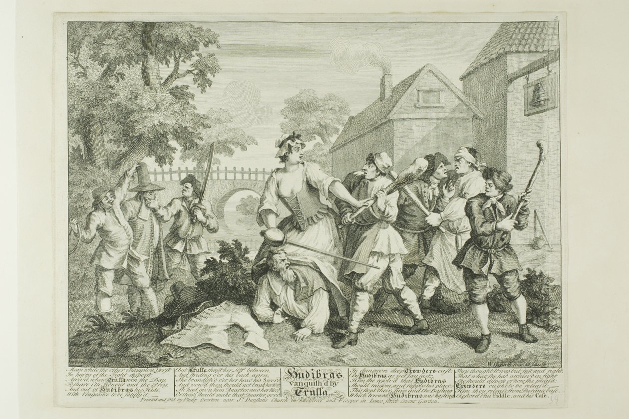 Hudibras besejret af Trulla, plade fem fra Hudibras af William Hogarth