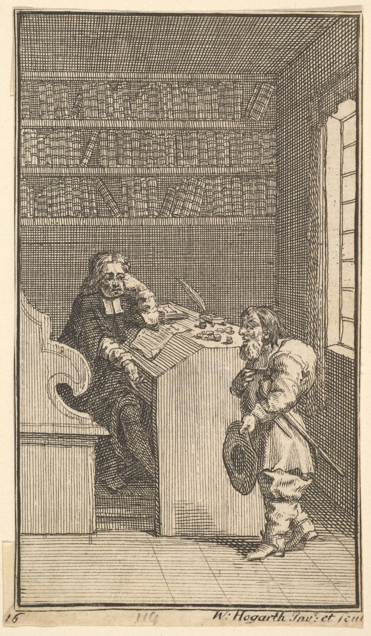 Hudibras og advokaten Sytten små illustrationer til Samuel Butlers Hudibras, nr..., 1721-26. af William Hogarth