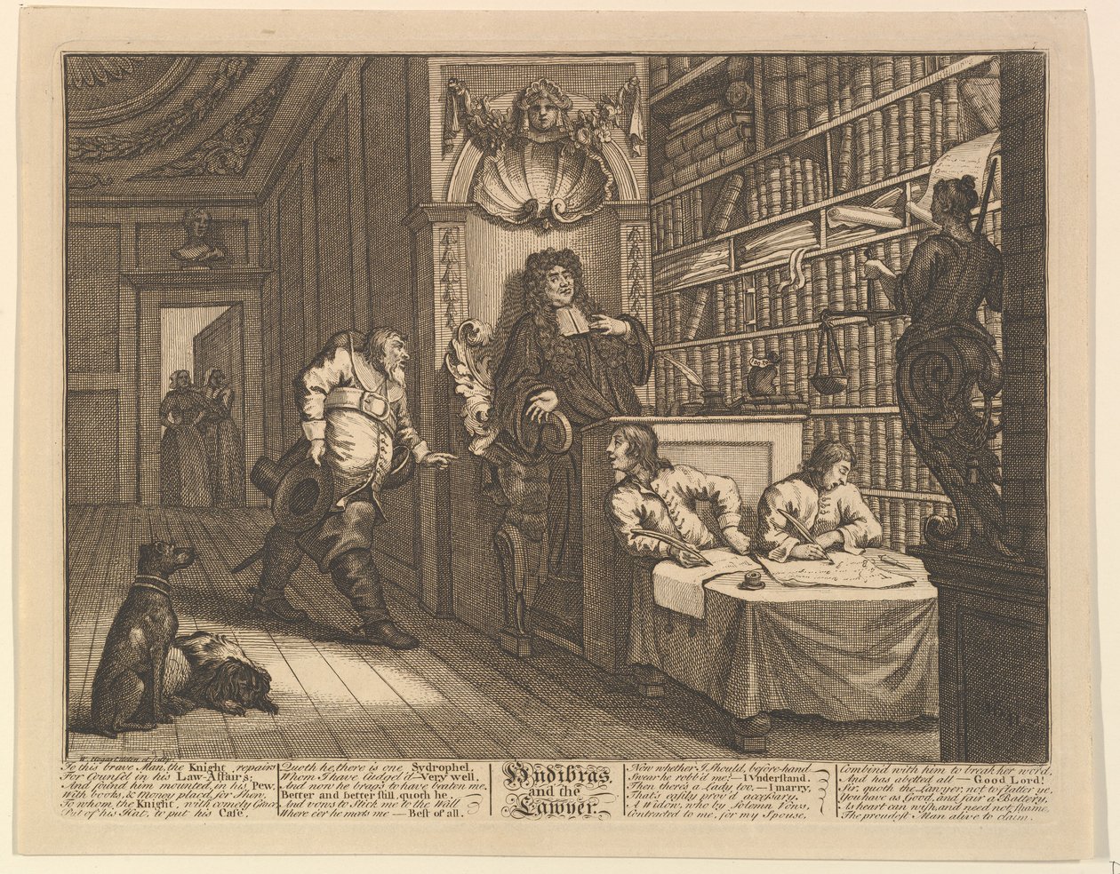 Hudibras og advokaten Tolv store illustrationer for Samuel Butlers Hudibras, tavle..., 1725-68. af William Hogarth