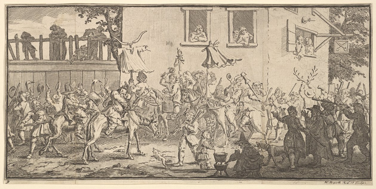 Hudibras and the Skimmington Sytten små illustrationer til Samuel Butlers Hudibras..., 1721-26. af William Hogarth