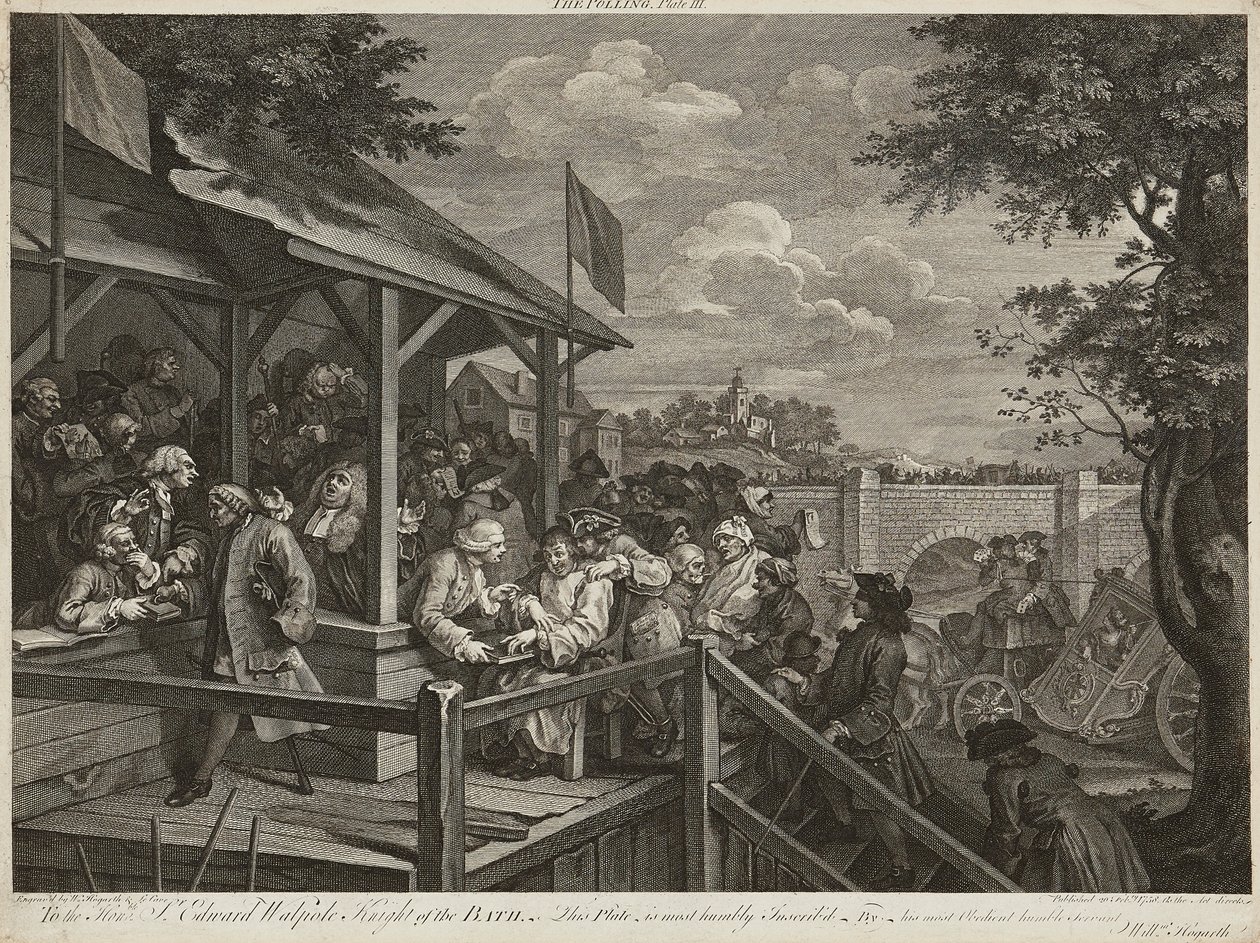 Humors of An Election (Sæt med fire) (gravering) af William Hogarth